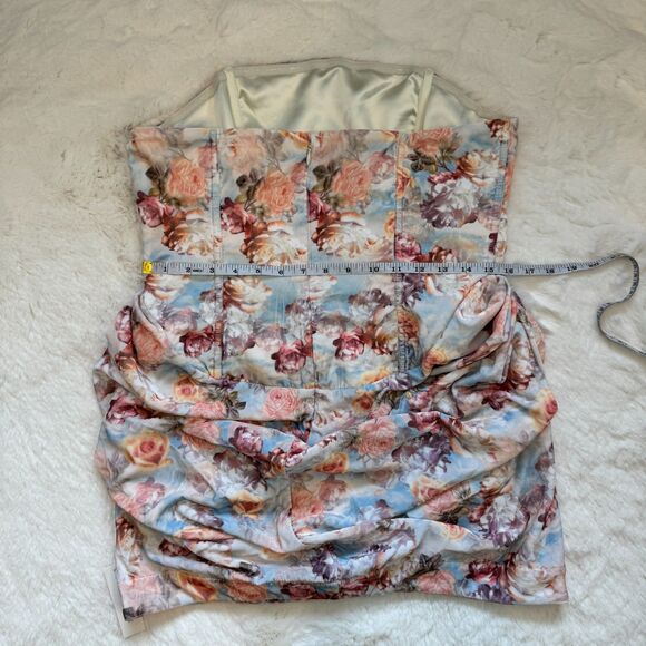 For Love & Lemons Floral Drape Strapless Mini Dress L - Picture 5 of 7